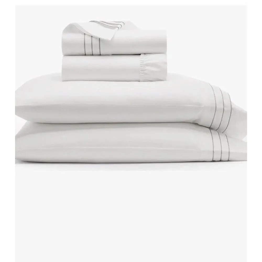 Boll & Branch Signature Triple Pleat Organic Cotton Sheet Set White Pewter Queen